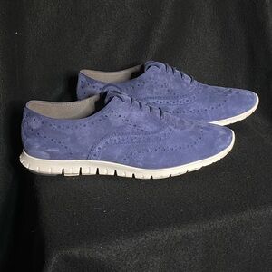 COLE HAAN Women's ZeroGrand Wingtip Oxford Blue Suede W05157 Shoes 10.5 B